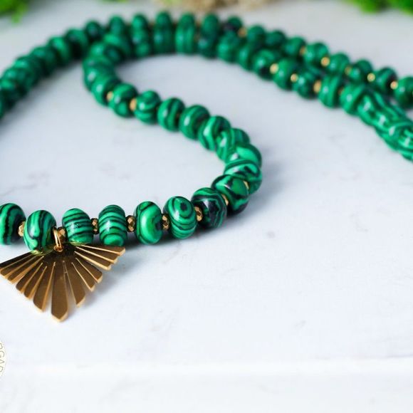 rondelle beads malachite handmade gold plated - Picture 3 of 5